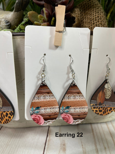 Full Color Teardrop Earrings, Permanent Sublimation Printing on Both Sides, MDF Lightweight Earrings, Gift For Mom, BoHo Earrings
