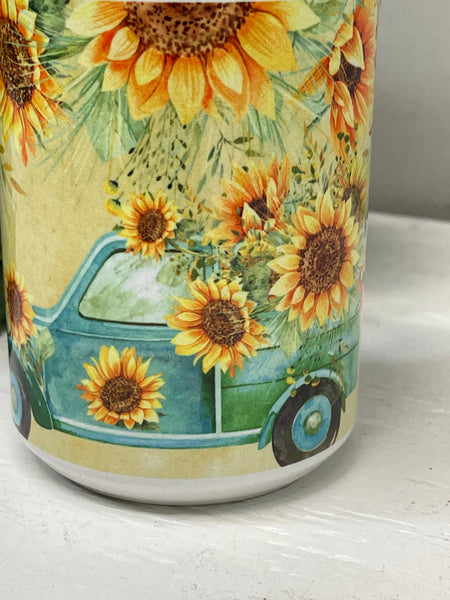 Enjoy The Journey Coffee Cup, Sunflowers & Vintage Truck on Coffee Mug, Gift For Self, Gift For Friend, Coffee Cups 11 or 15 Oz Ceramic Mug