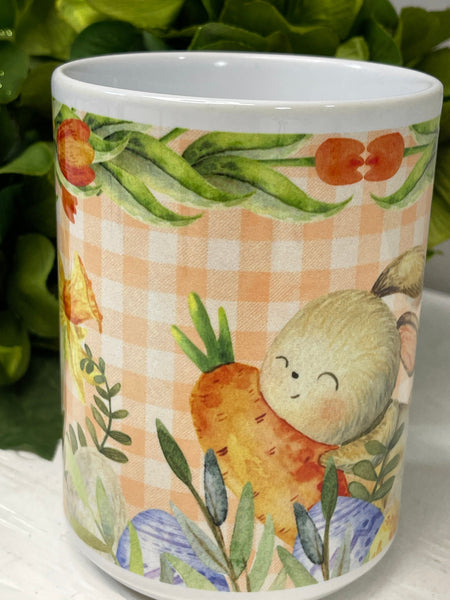 Spring Coffee Mug, Garden Coffee Cup, Rabbit Coffee Mug - Coffee Cups 11 or 15 Oz Ceramic Mug - Wrap Design, Easter, Fun Gifts