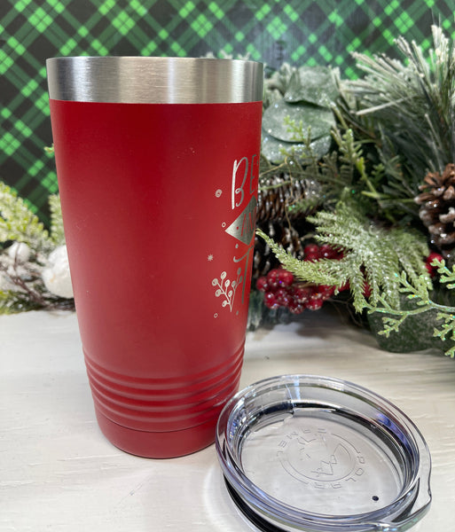 Be Merry and Get Tipsy, Christmas Theme 20 Ounce Stainless Steel SS Double Wall Tumbler w/Clear Lid, Coffee Cup, Drink Tumbler, Travel Mug