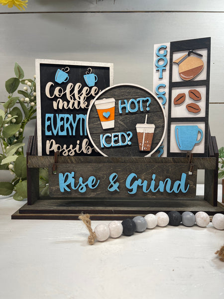 Rise & Grind Coffee Shelf Sitter, Coffee Bar Decor, Wood Wagon, Raised Shelf, Wood Crate, Mantel Decor, Shelf Sitter, Home Decor