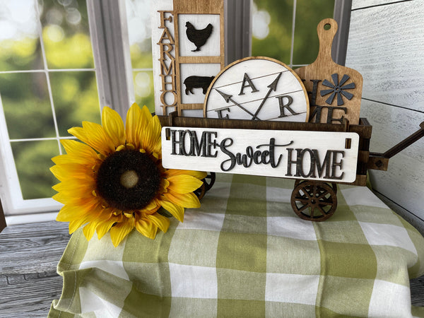 Home Sweet Home Farmhouse Theme, Wood Wagon, Interchangeable Shelf Sitter, Mantel Decor, Wood Home Decor, Farmhouse Decor