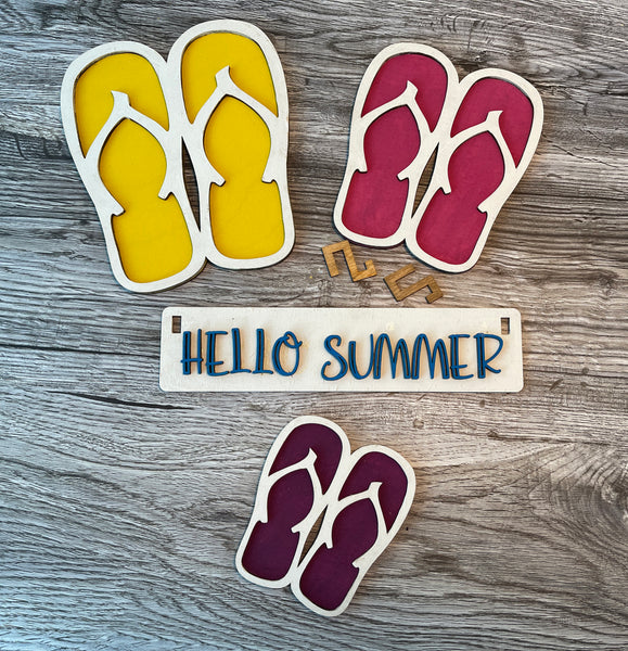 Hello Summer, Flip Flops, Summertime, Wood Wagon, Interchangeable Shelf Sitter, Mantel Decor, Wood Home Decor, Interchangeable Wagon, Beach