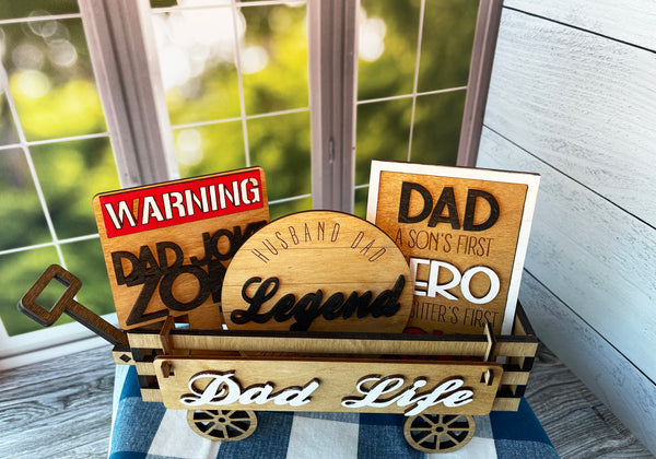 Dad Life, Gift For Dad, Wood Wagon, Interchangeable Shelf Sitter, Mantel Decor, Wood Home Decor, Farmhouse Decor, Interchangeable Wagon