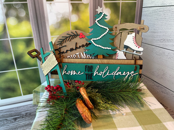 Home For The Holidays - Christmas Interchangeable Shelf Sitter, Wood Wagon, Raised Shelf, Wood Crate, Mantel Decor, Shelf Sitter, Home Decor