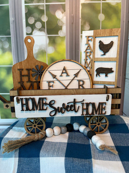 Home Sweet Home Farmhouse Theme, Wood Wagon, Interchangeable Shelf Sitter, Mantel Decor, Wood Home Decor, Farmhouse Decor