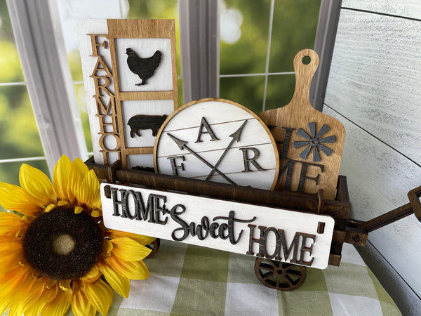 Home Sweet Home Farmhouse Theme, Wood Wagon, Interchangeable Shelf Sitter, Mantel Decor, Wood Home Decor, Farmhouse Decor