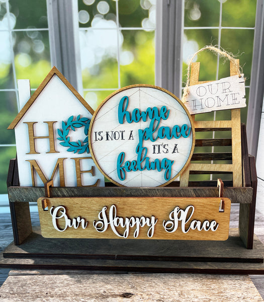 Our Happy Place, Home, Family Gift, Family Decor, Wood Wagon, Raised Shelf, Wood Crate, Mantel Decor, Shelf Sitter, Home Decor