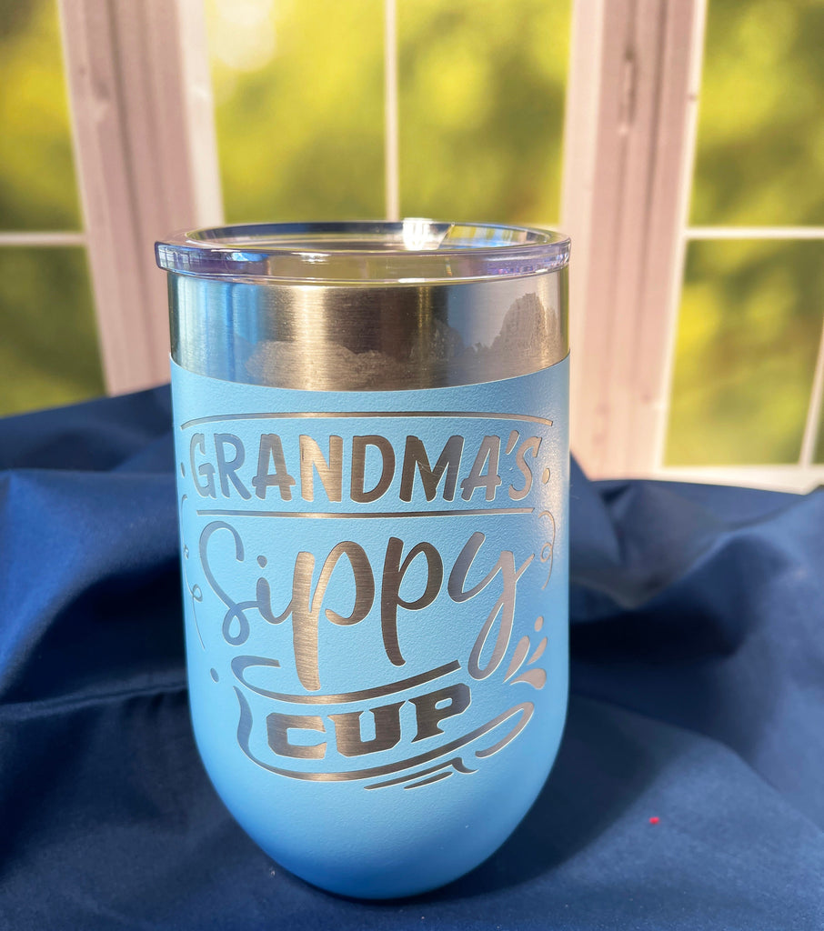 Grandma's Sippy Cup, Funny Engraved Wine Tumbler, Humorous Drinkware, Insulated Stemless Drinkware, Gift For Grandma, Grandma's Tumbler