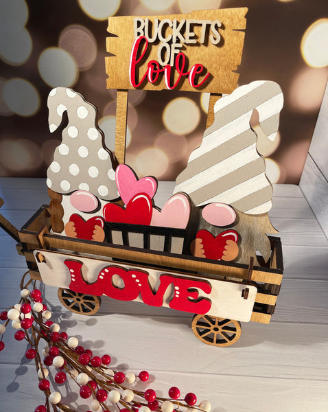 Love Gnomes, Valentines Day Shelf Sitter, Happy Valentines Day, Wood Wagon, Raised Shelf, Wood Crate, Mantel Decor, Shelf Sitter, Home Decor