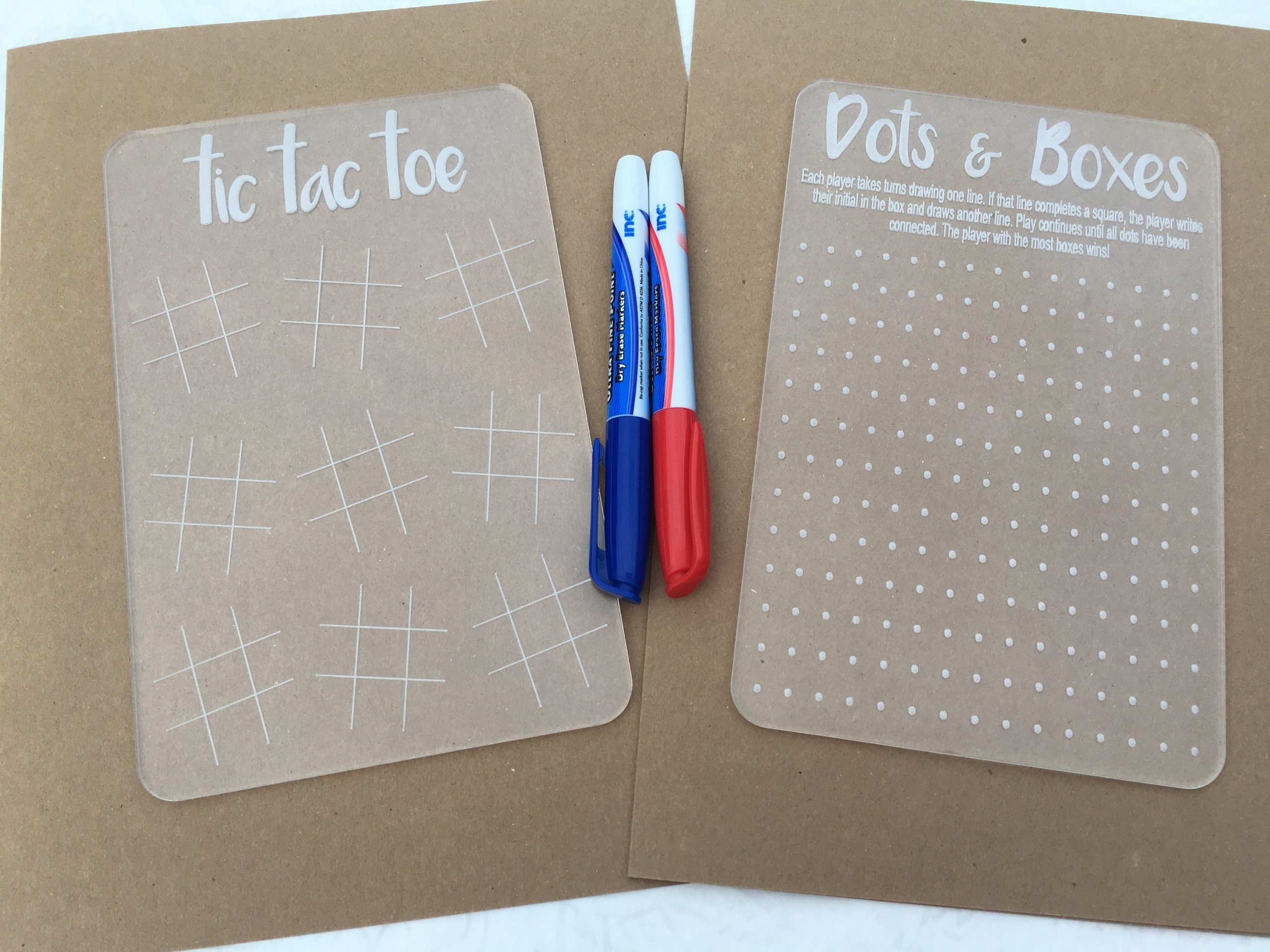 Kids' Games: Dots & Boxes and Tic Tac Toe - Acrylic dry erase board games - kids activities, fun activities at home