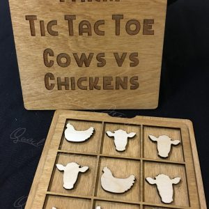Handcrafted Wood Farm Tic Tac Toe Game - Cows VS Chickens - Classic Board Game - Kids of All Ages - Made In Texas - 6" X 6" With Lid