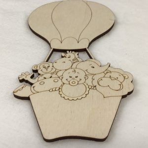 Baby & Baby Animals In Hot Air Balloon - Unfinished Wood Cutouts, Craft Projects, Cut Outs, Nursery Shower Gift, DIY, Paint Yourself
