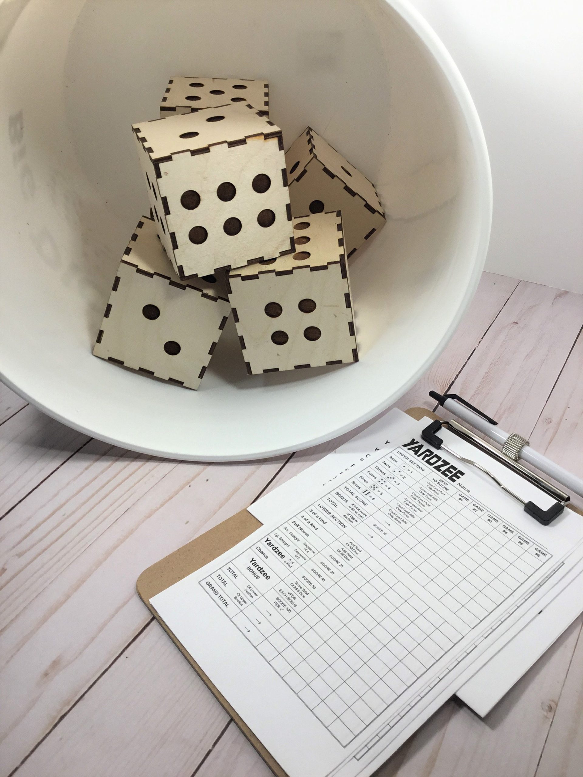Big Dice Game - SIX 3" X 3" Birch Dice - Yardzee, Farkle, Yahtzee. Family group activity, reunion, campground. Indoor or outdoors - Image 3