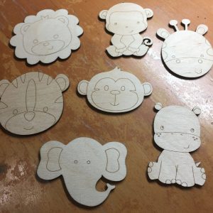 More Baby Animals Wood Cutouts - Lion Tiger Giraffe Elephant - Craft Projects, Unfinished Cut Outs, Kids Room Nursery, DIY Paint Your Self