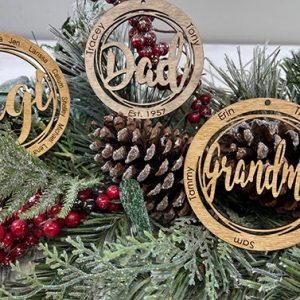 Personalized Family Wood Ornaments, Laser Cut Engraved, You Provide The Kids' Names, Gift for Mom Dad, Aunt Uncle, Grandma Grandpa