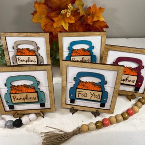 Framed Wood Vintage Pickup Truck For Fall, Pumpkin Truck, Fall Decor, Fall Truck, Vintage Truck, Shelf Sitter, Tiered Tray Decor, Miniature