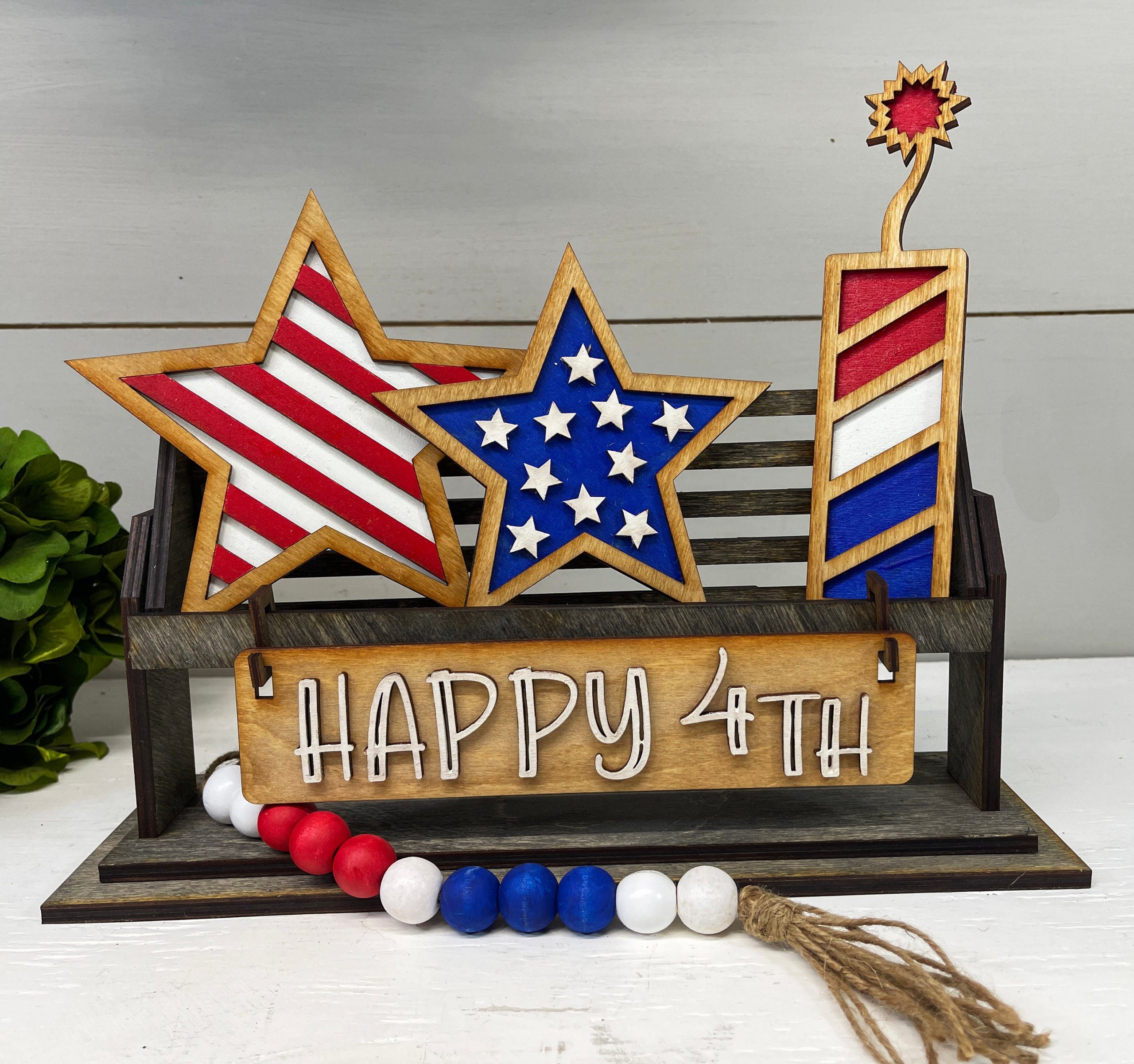 4th of July Decor Interchangeable Shelf Sitter, America, USA, July 4th, Wood Wagon, Raised Shelf, Wood Crate, Mantel Decor, Shelf Sitter - Image 5