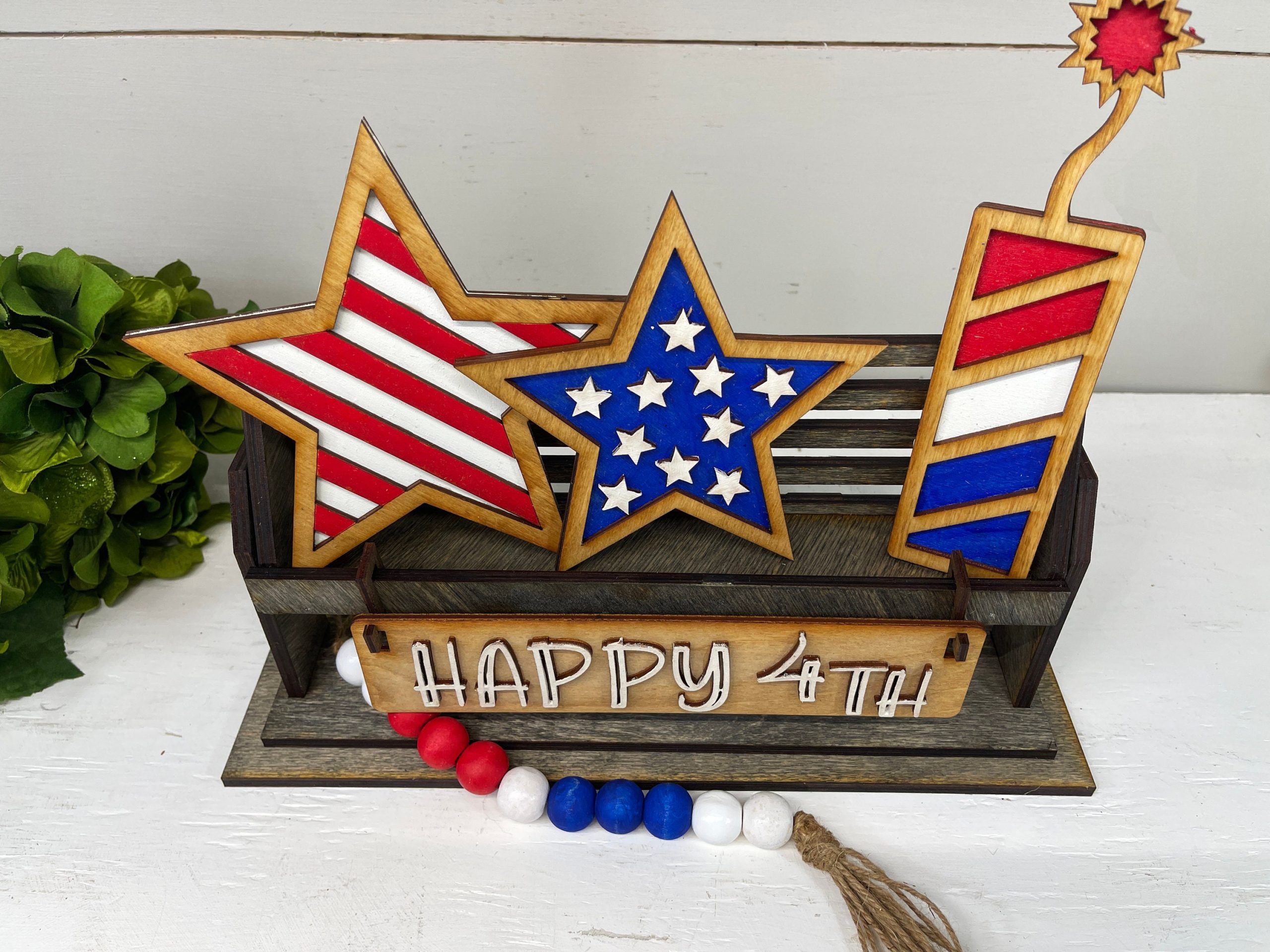 4th of July Decor Interchangeable Shelf Sitter, America, USA, July 4th, Wood Wagon, Raised Shelf, Wood Crate, Mantel Decor, Shelf Sitter - Image 7