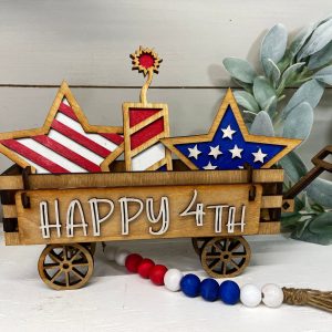 4th of July Decor Interchangeable Shelf Sitter, America, USA, July 4th, Wood Wagon, Raised Shelf, Wood Crate, Mantel Decor, Shelf Sitter