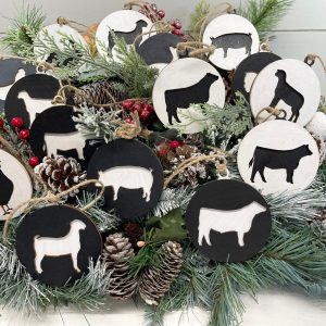 Black & White Farmhouse Ornaments , Farm Animal Ornaments, Christmas, 'Cow, Steer, Heifer, Rooster, Chicken, Hen, Lamb, Goat, Rabbit, Pig