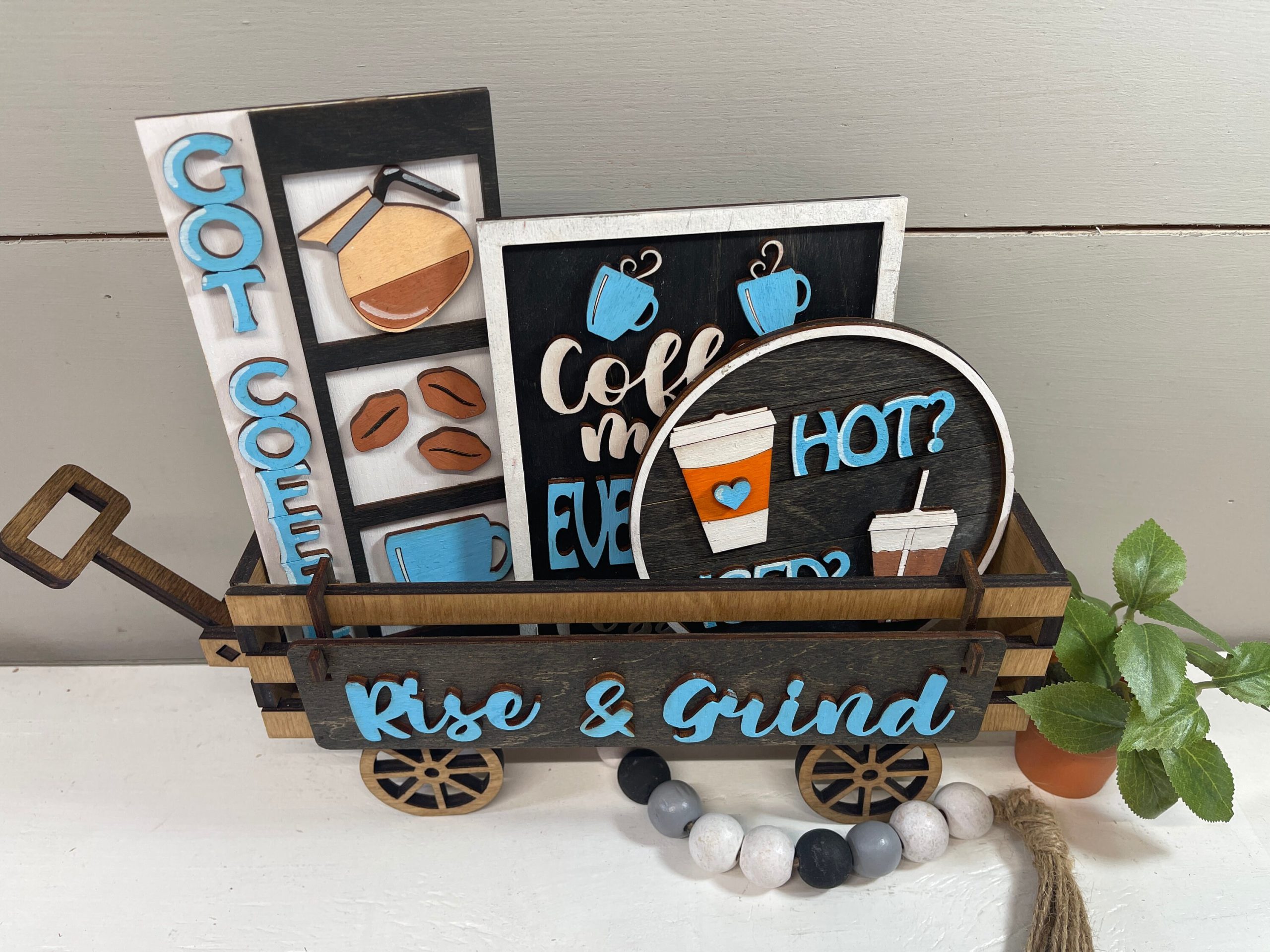 Rise & Grind Coffee Shelf Sitter, Coffee Bar Decor, Wood Wagon, Raised Shelf, Wood Crate, Mantel Decor, Shelf Sitter, Home Decor - Image 3