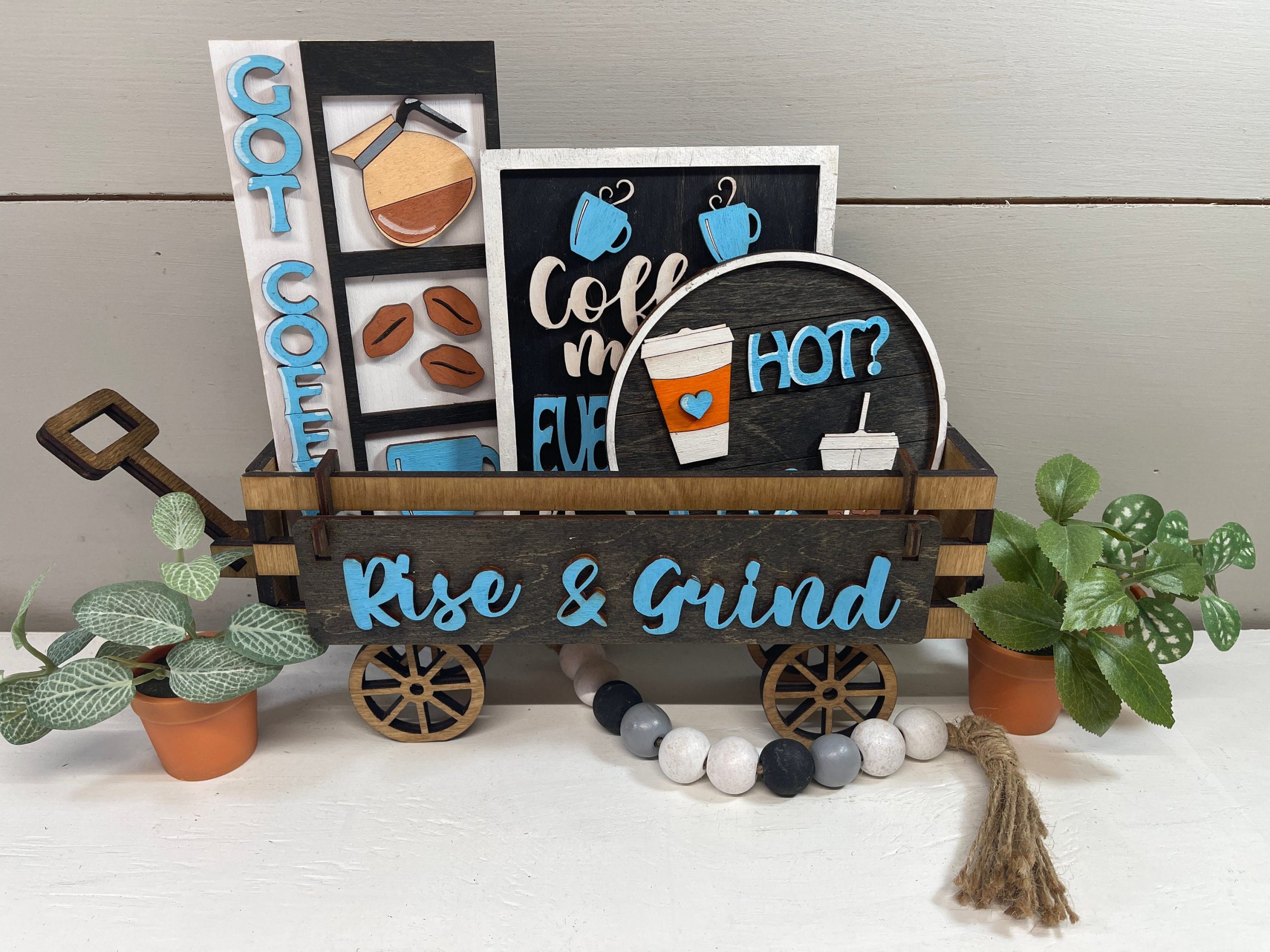 Rise & Grind Coffee Shelf Sitter, Coffee Bar Decor, Wood Wagon, Raised Shelf, Wood Crate, Mantel Decor, Shelf Sitter, Home Decor - Image 5