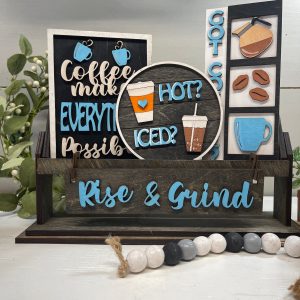 Rise & Grind Coffee Shelf Sitter, Coffee Bar Decor, Wood Wagon, Raised Shelf, Wood Crate, Mantel Decor, Shelf Sitter, Home Decor