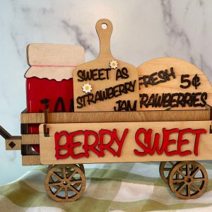 Berry Sweet, Wood Wagon Interchangeable Shelf Sitter, Mantel Decor, Wood Home Decor, Farmhouse Decor, Strawberries, Summer Decor