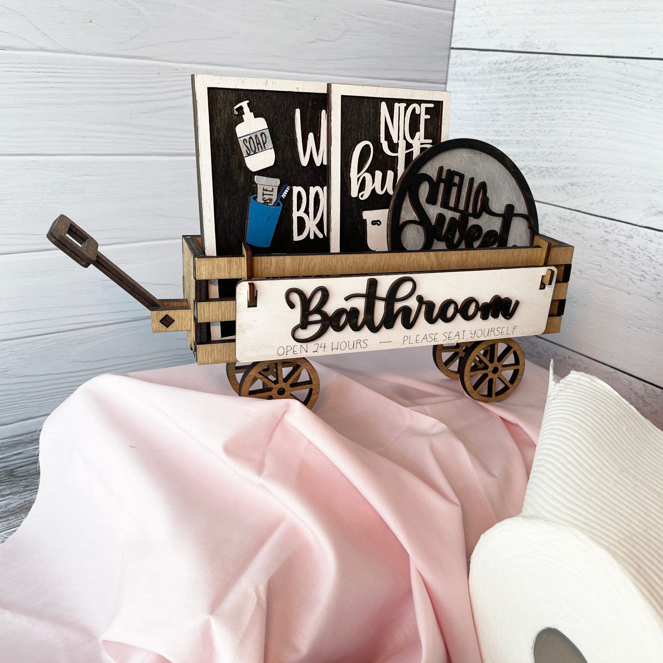 Bathroom, Wood Wagon, Interchangeable Shelf Sitter, Mantel Decor, Wood Home Decor, Farmhouse Decor, Interchangeable Wagon, Bathroom Decor - Image 2