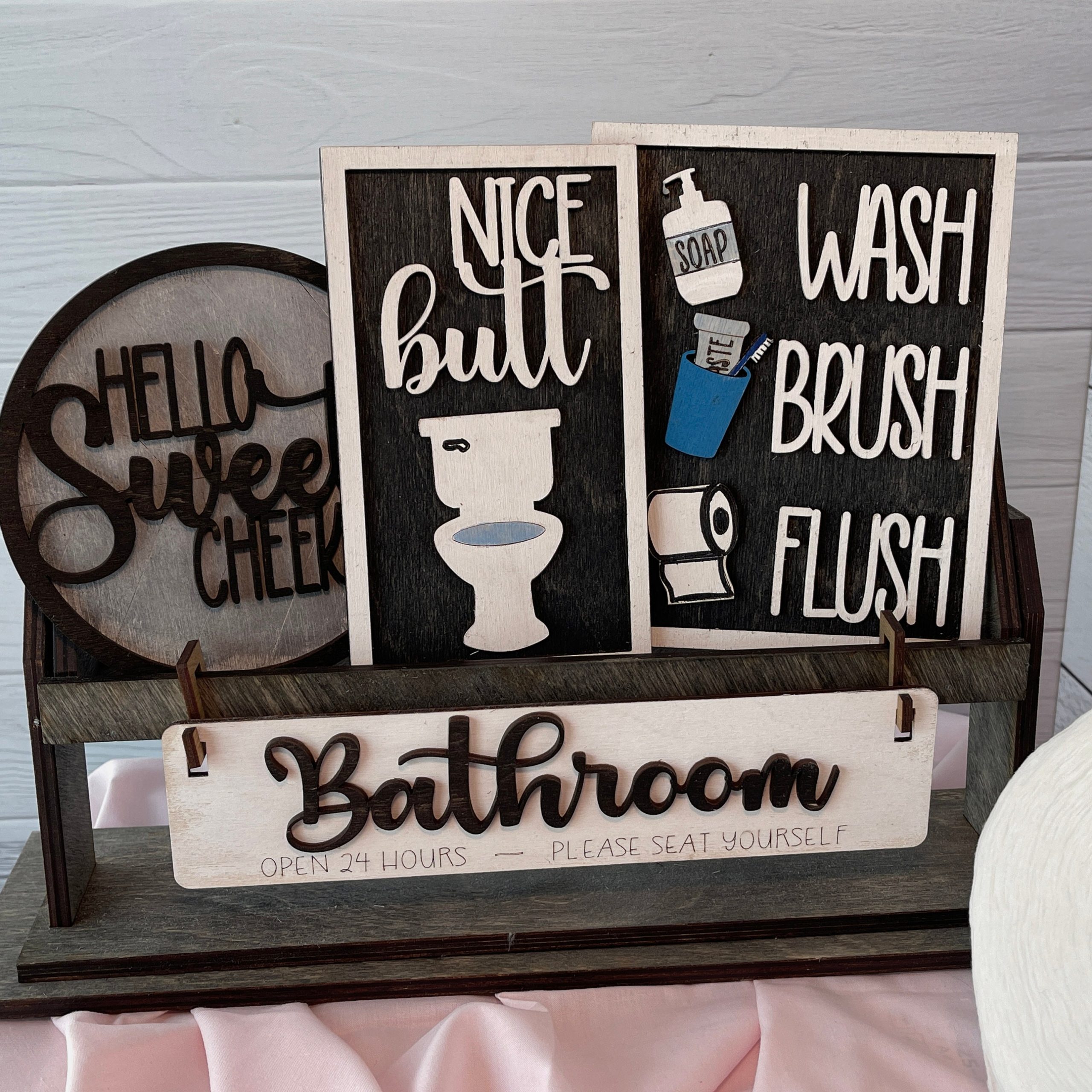 Bathroom, Wood Wagon, Interchangeable Shelf Sitter, Mantel Decor, Wood Home Decor, Farmhouse Decor, Interchangeable Wagon, Bathroom Decor - Image 4