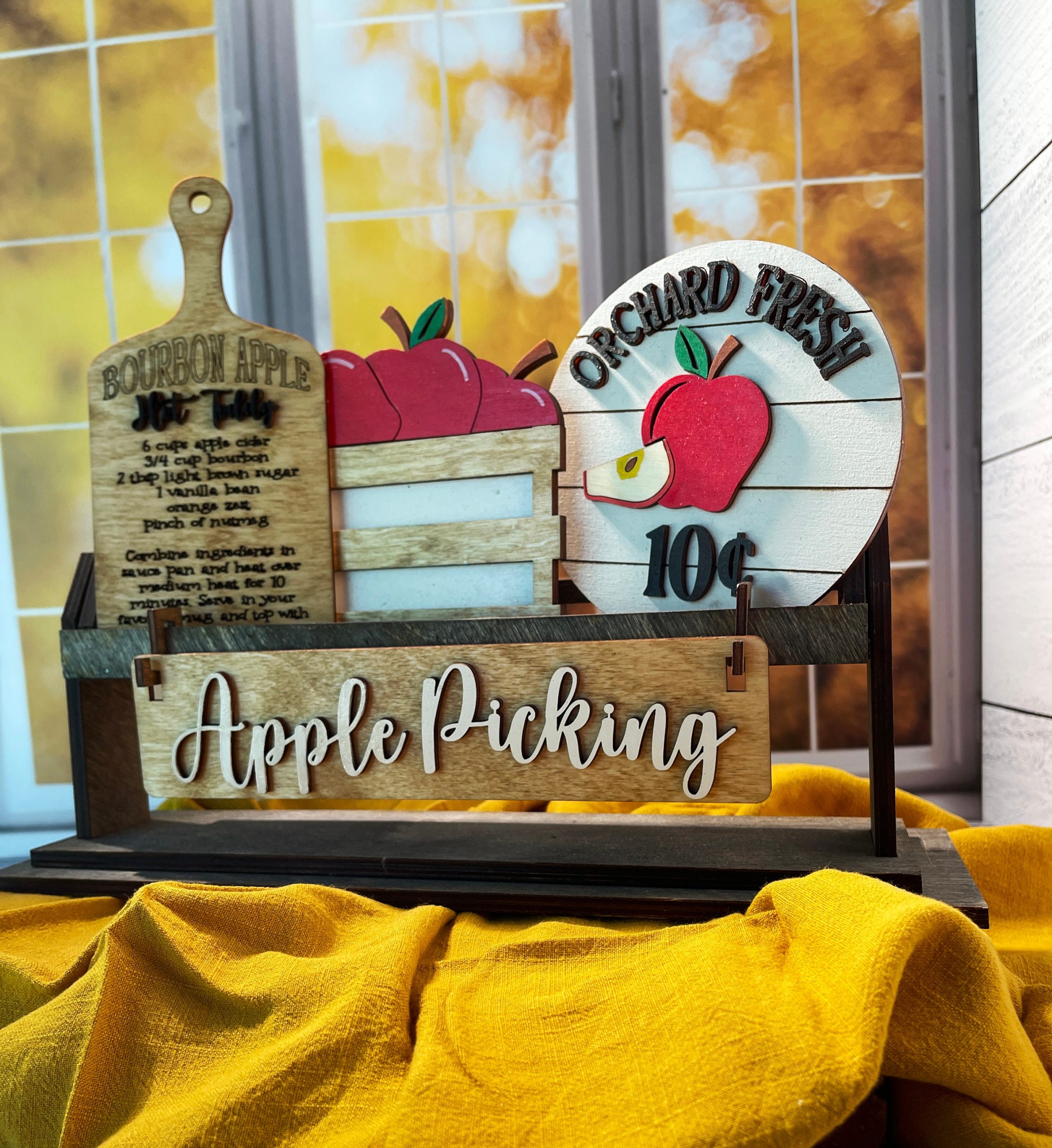 Apple Picking Shelf Sitter, Wood Wagon, Raised Shelf, Wood Crate, Mantel Decor, Tiered Tray Inserts, Apple Decor, Home Decor - Image 4