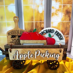 Apple Picking Shelf Sitter, Wood Wagon, Raised Shelf, Wood Crate, Mantel Decor, Tiered Tray Inserts, Apple Decor, Home Decor