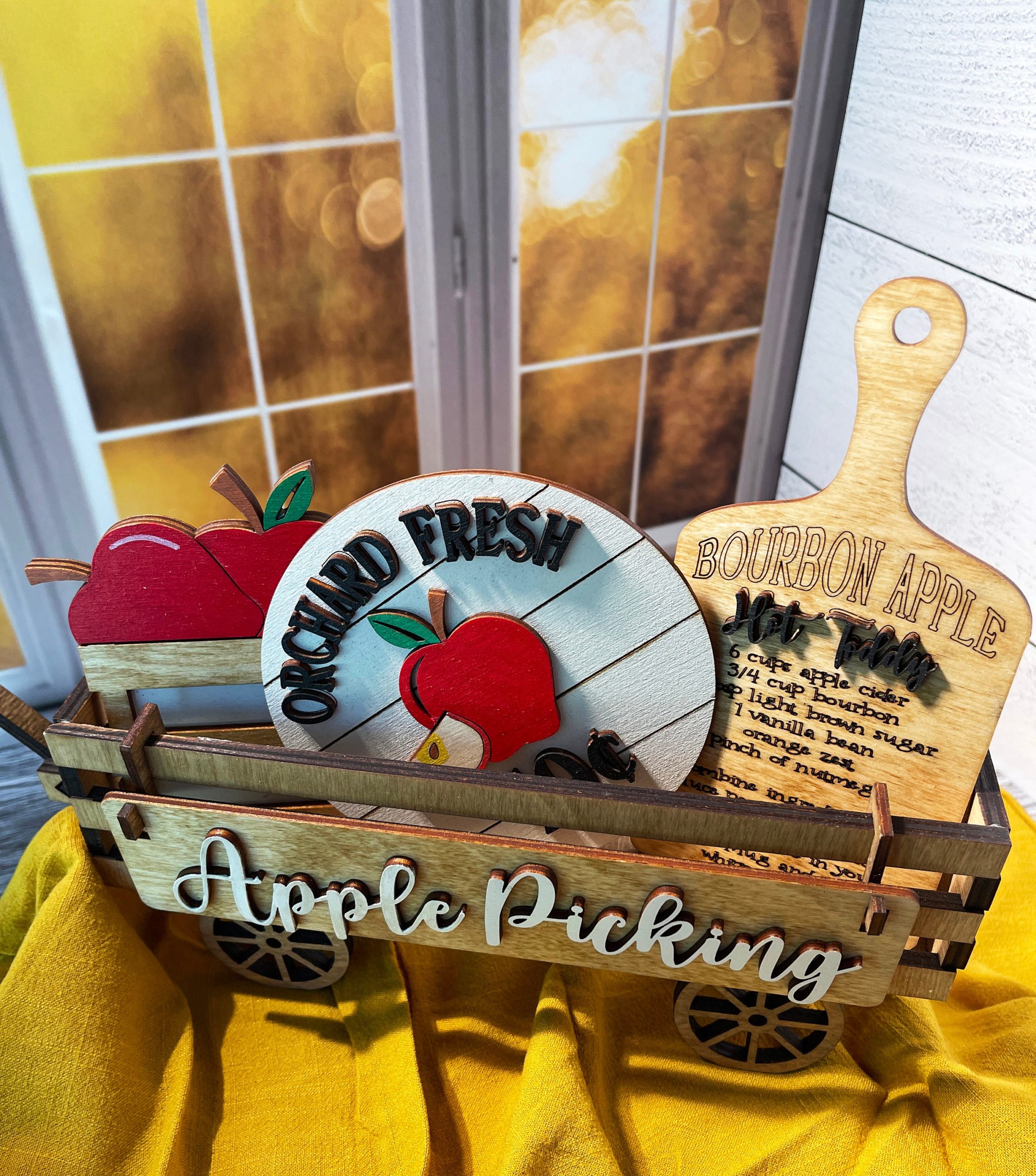 Apple Picking Shelf Sitter, Wood Wagon, Raised Shelf, Wood Crate, Mantel Decor, Tiered Tray Inserts, Apple Decor, Home Decor - Image 5
