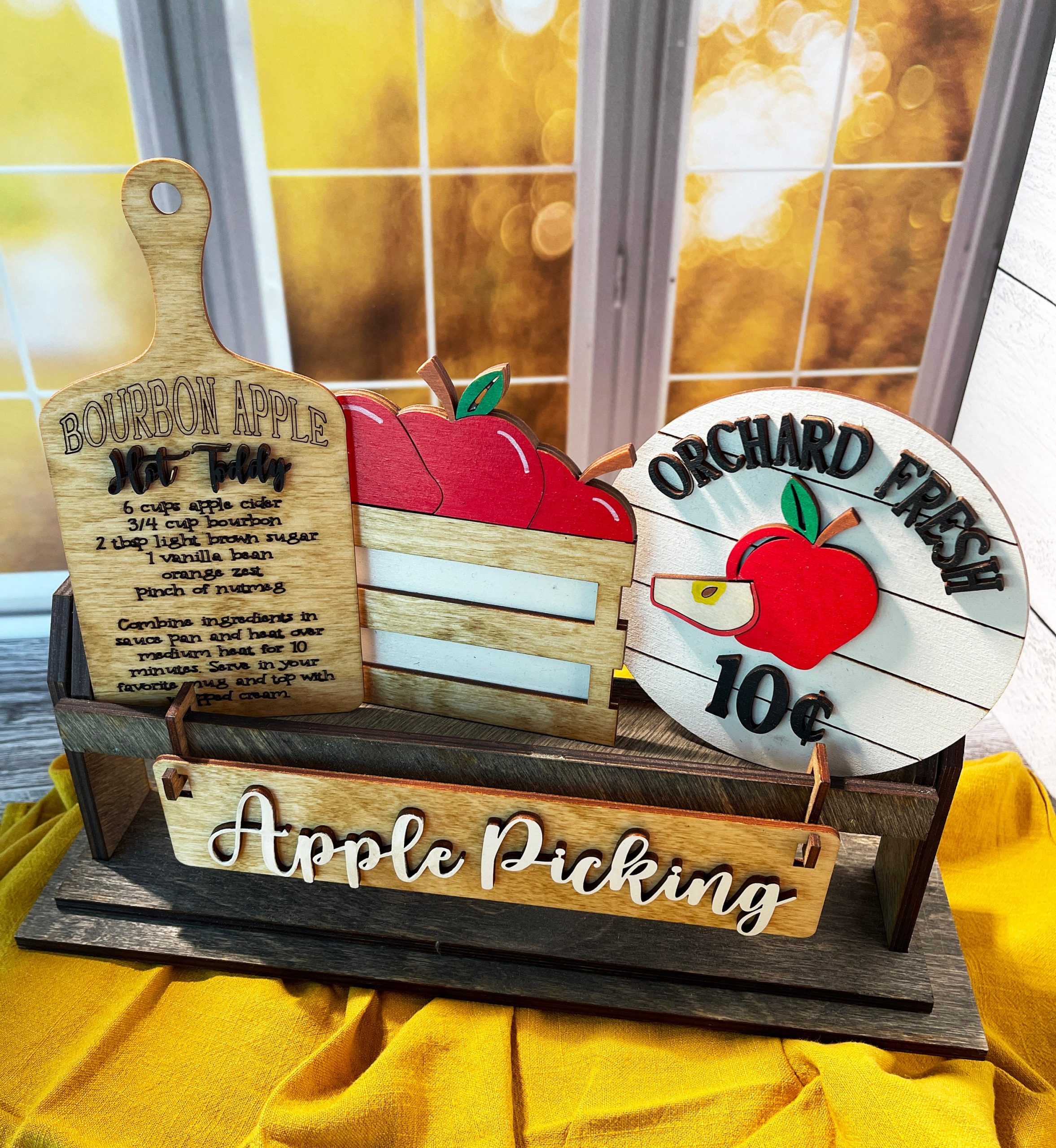 Apple Picking Shelf Sitter, Wood Wagon, Raised Shelf, Wood Crate, Mantel Decor, Tiered Tray Inserts, Apple Decor, Home Decor - Image 2