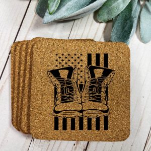 Military Coasters, Boots & Flag Engraving, Veteran Coaster, Military Coasters, Engraved Cork Coasters, Cork Coasters, Coaster Set