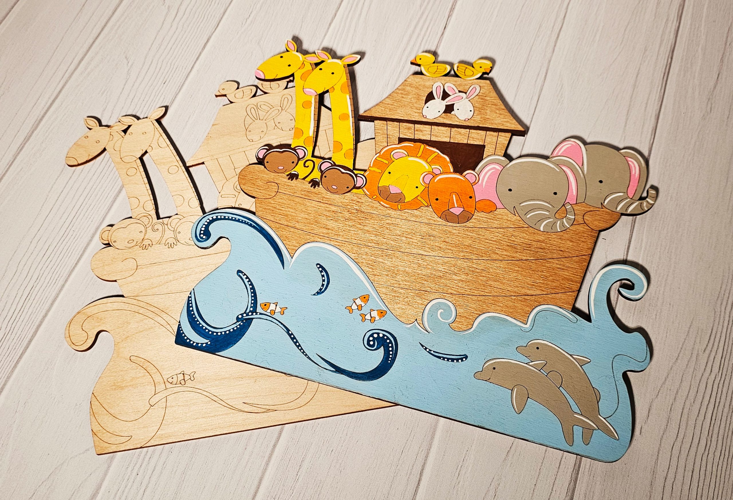 Noah's Ark Wood Cutouts, Craft Projects, Babies Cut Outs, Nursery Shower Gift, DIY, Paint Yourself, Unfinished Wood Cutout
