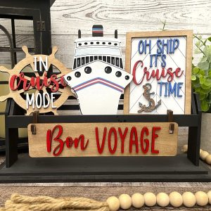 Bon Voyage Interchangeable Shelf Sitter, Wood Wagon, Raised Shelf, Wood Crate, Mantel Decor, Shelf Sitter, Vacation Gift, Cruise Decor