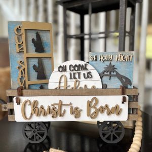 Christ is Born Nativity Interchangeable Shelf Sitter, Wood Wagon, Raised Shelf, Wood Crate, Mantel Decor, Shelf Sitter, Nativity, Christmas