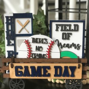 Game Day - Baseball Interchangeable Shelf Sitter, Wood Wagon, Raised Shelf, Wood Crate, Mantel Decor, Shelf Sitter, Athlete Decor - Baseball
