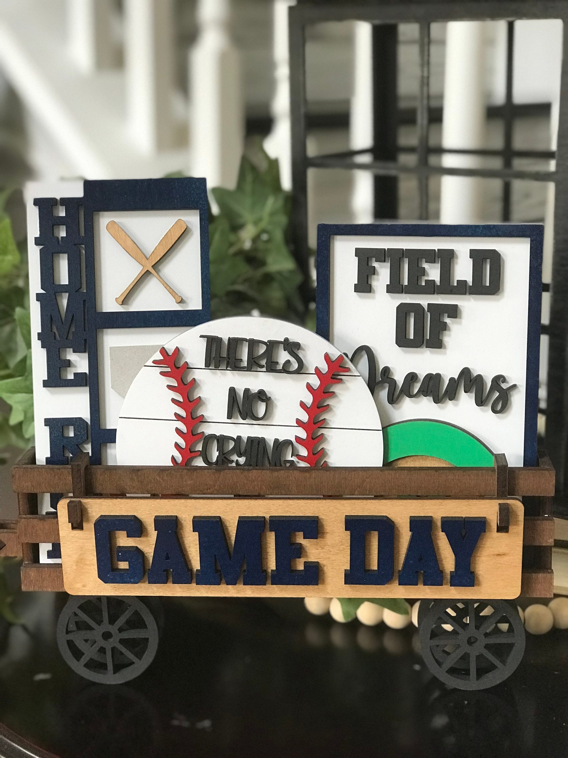 Game Day - Baseball Interchangeable Shelf Sitter, Wood Wagon, Raised Shelf, Wood Crate, Mantel Decor, Shelf Sitter, Athlete Decor - Baseball