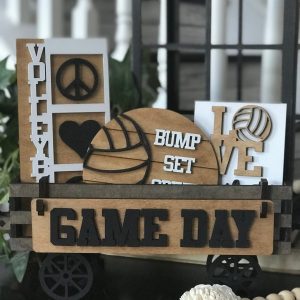Game Day - Volleyball Interchangeable Shelf Sitter, Wood Wagon, Raised Shelf, Wood Crate, Mantel Decor, Shelf Sitter, Athlete - Volleyball