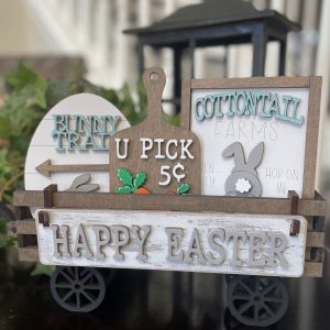 Happy Easter Cottontail Interchangeable Shelf Sitter, Wood Wagon, Raised Shelf, Wood Crate, Mantel Decor, Shelf Sitter, Easter Decor, Bunny
