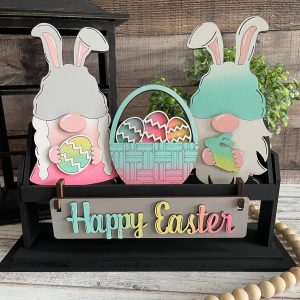 Happy Easter Gnome Interchangeable Shelf Sitter, Wood Wagon, Raised Shelf, Wood Crate, Mantel Decor, Shelf Sitter, Easter Decor, Gnomes