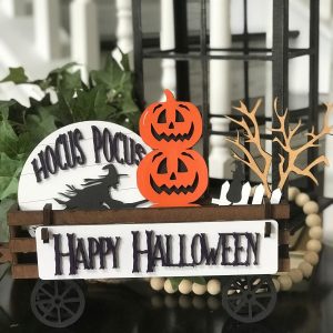 Happy Halloween Hocus Pocus Interchangeable Shelf Sitter, Wood Wagon, Raised Shelf, Wood Crate, Mantel Decor, Shelf Sitter, Halloween Decor