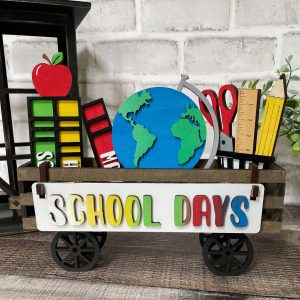 School Days Interchangeable Shelf Sitter, Wood Wagon, Raised Shelf, Wood Crate, Mantel Decor, Shelf Sitter, Teacher Gift, Student Gift