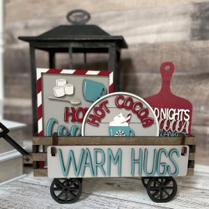 Warm Hugs Hot Cocoa Interchangeable Shelf Sitter, Wood Wagon, Raised Shelf, Wood Crate, Mantel Decor, Shelf Sitter, Kitchen Decor, Family