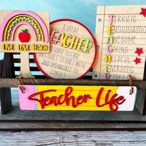 Teacher Life Interchangeable Shelf Sitter, Wood Wagon, Raised Shelf, Wood Crate, Mantel Decor, Shelf Sitter, Teacher Gift, Classroom Decor