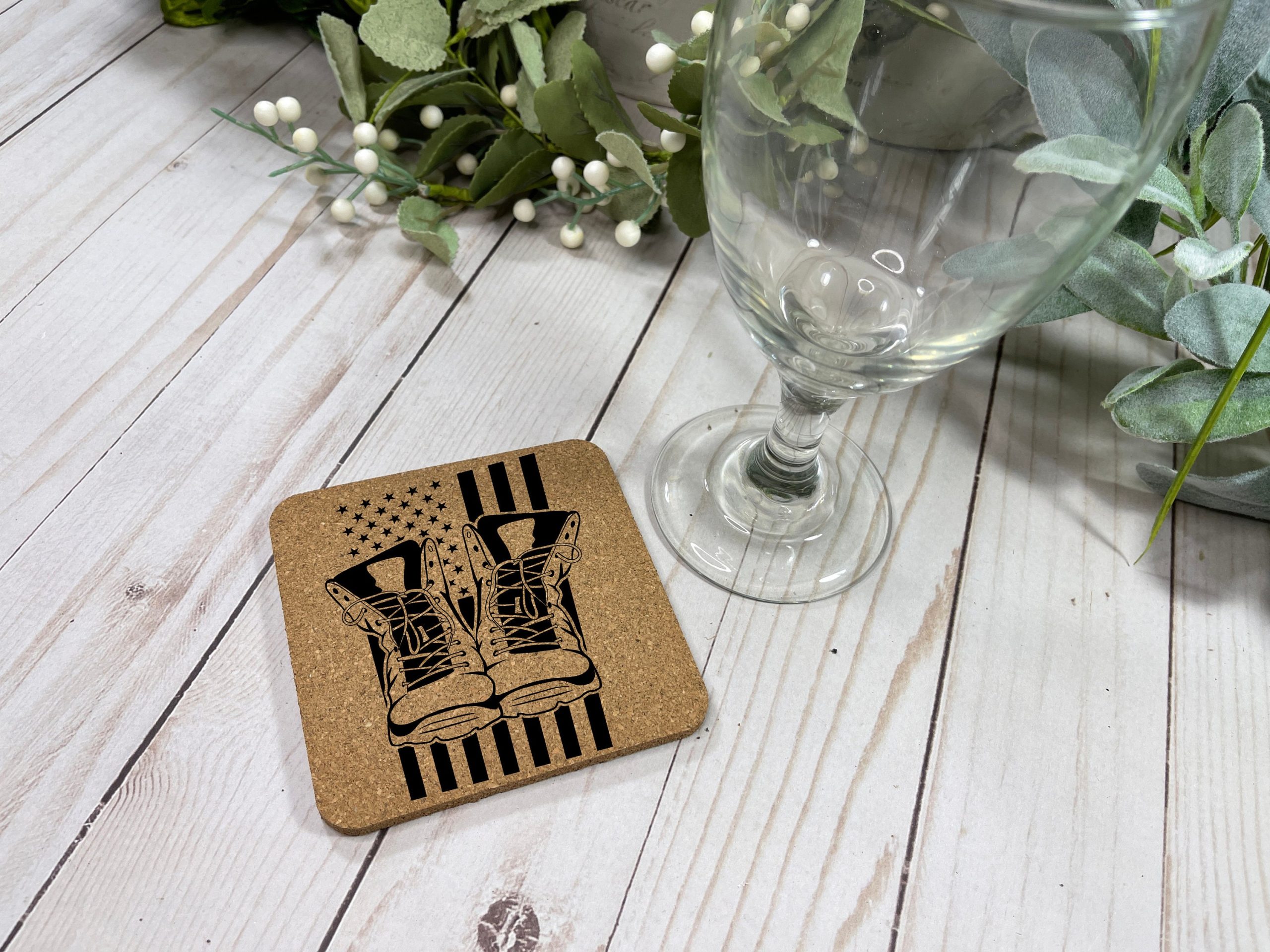 Military Coasters, Boots & Flag Engraving, Veteran Coaster, Military Coasters, Engraved Cork Coasters, Cork Coasters, Coaster Set - Image 4