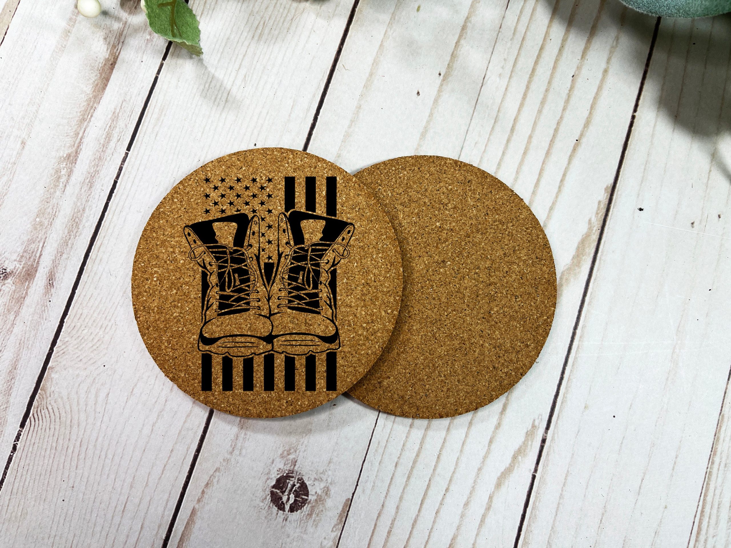 Military Coasters, Boots & Flag Engraving, Veteran Coaster, Military Coasters, Engraved Cork Coasters, Cork Coasters, Coaster Set - Image 3